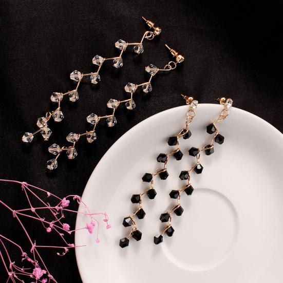 Women Design Beaded Grape Dangle Stud Rhinestone Long Earrings Fashion Jewelry