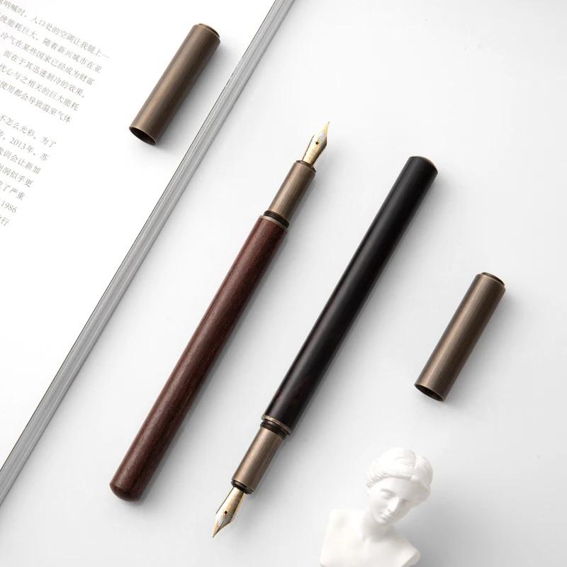 1pc Luxury Retro Wood Bronze Fountain Pen Office Business Writing Art Calligraphy Ink Pens 0.5mm School Student Stationery Gifts