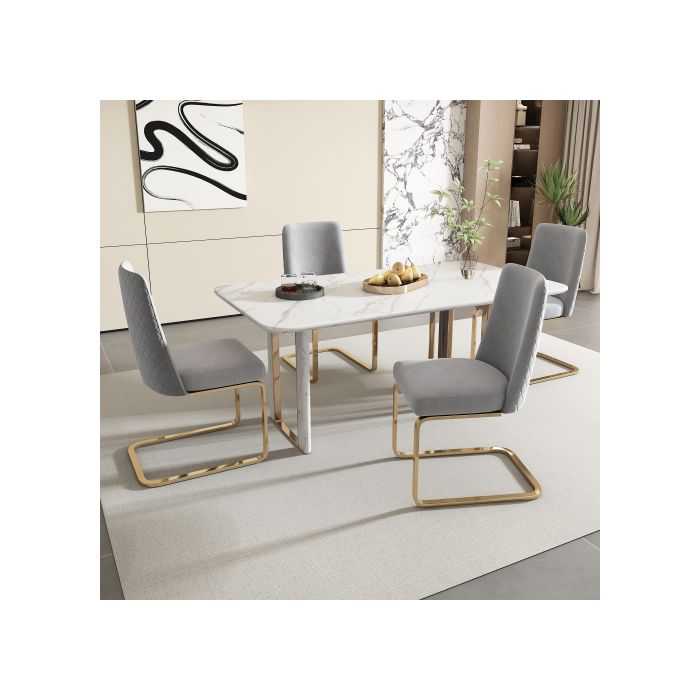 Esszimmerstuhl - MUVOE - Grauer Samt - 2er-Set - Goldfarbene Metallbeine - Modernes Design