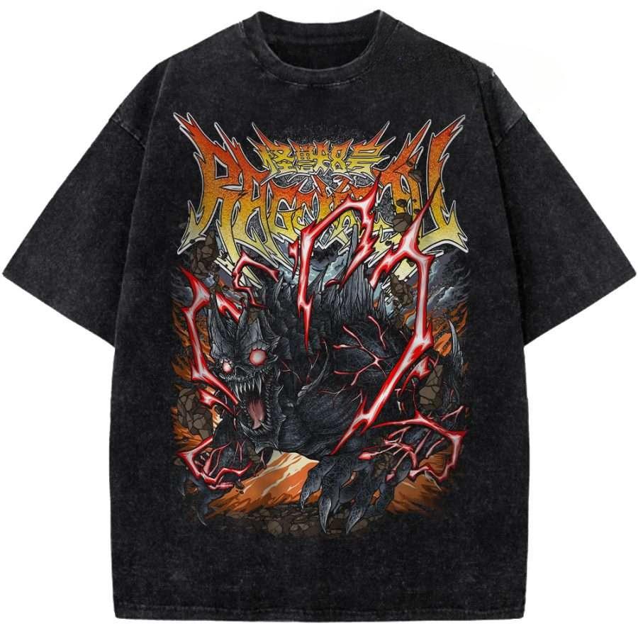 Kaiju No. 8 Print T-shirt Anime Demon Slayer Clothing Men Women Cotton Tshirts Retro Washed T Shirt Harajuku Short Sleeve Tops