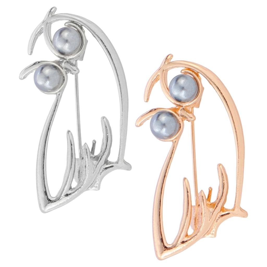 Pearl Decorated Owl Brooch Zinc Alloy Durable Anti-Corrosion White Gold Kc Gold Plated