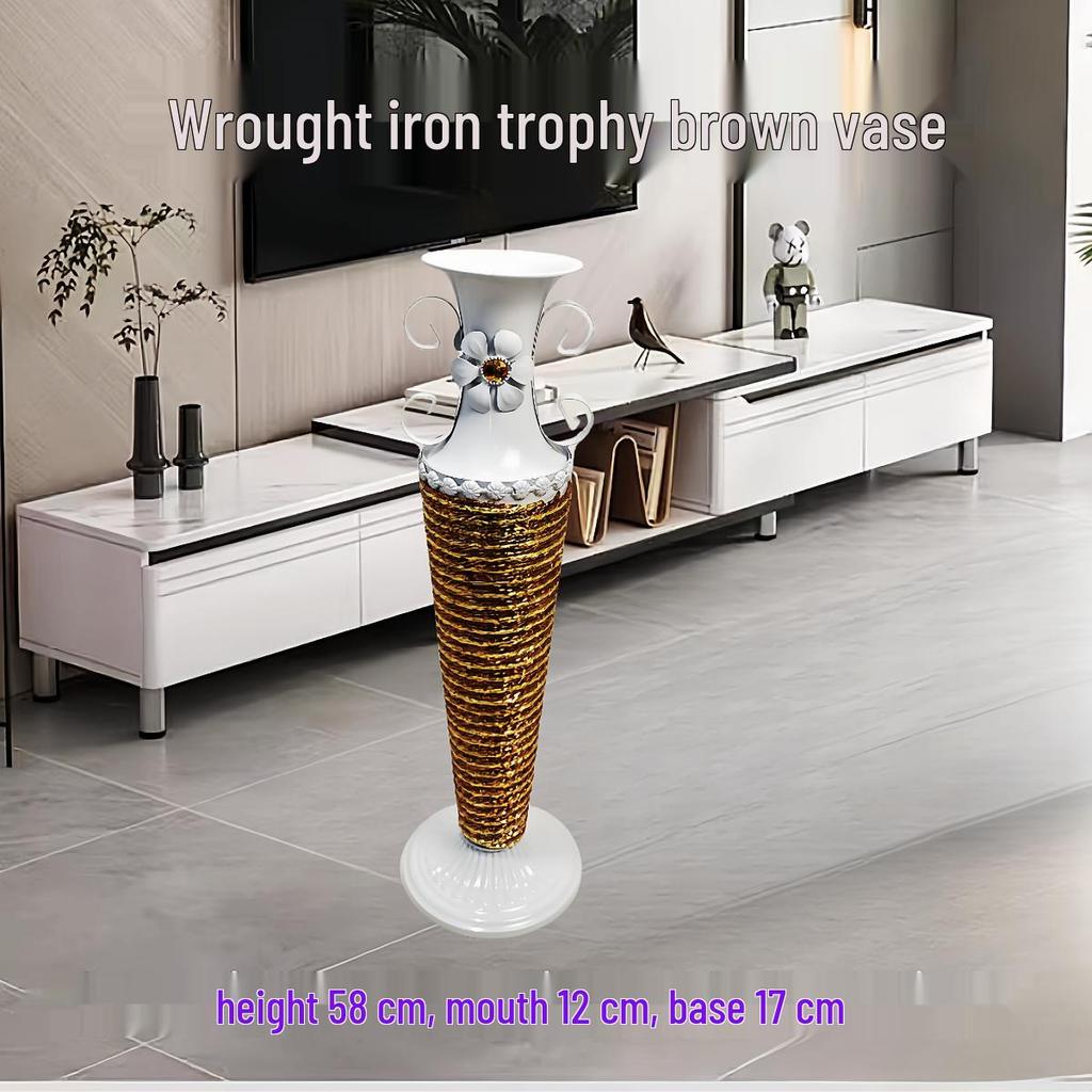 Nordic Large Resin Rattan Vase for Dried Flowers - Ceramic Look, Iron Art Floor Decoration.