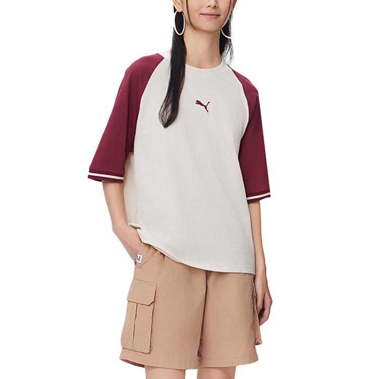 Puma Color Block Crew Neck Comfortable Casual Short Sleeve T-Shirt Unisex Tops Red 633856-94