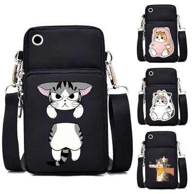 Komik Anime Kedi Küçük Haberci Çantası Askılı Boyun Para Çantası Dikey Çanta Kadın Cep Telefonu Çantaları Karikatür Küçük Çapraz Çanta