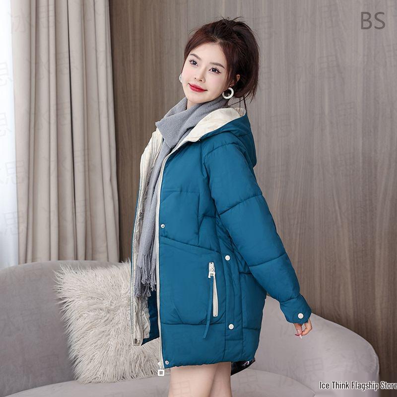 Women's Mid-Length Korean Style Down Cotton Jacket - Loose, Thick, Winter Coat