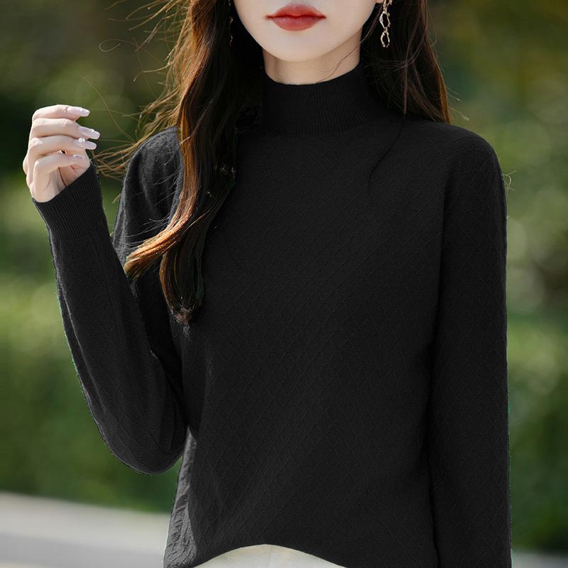 Pulover Cămașă cu fundul pe jumătate gât înalt Pulover subțire Topuri de toamnă și iarnă pentru femei Tricotaj
