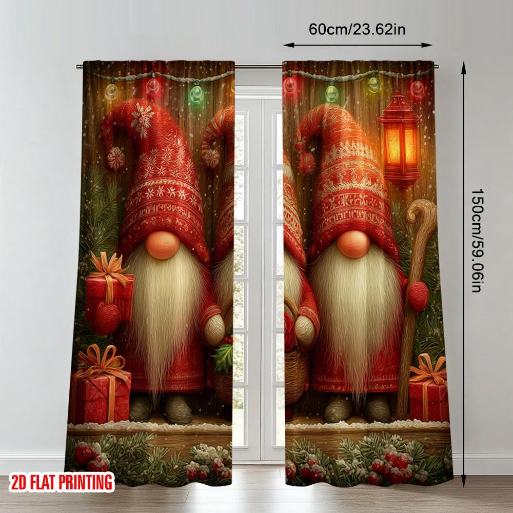 Set Of 2 Flat Printing Christmas Hot Curtains Gnomes Winter Snow Digital Printed Polyester Drapes Party Holiday Decor Curtain Made