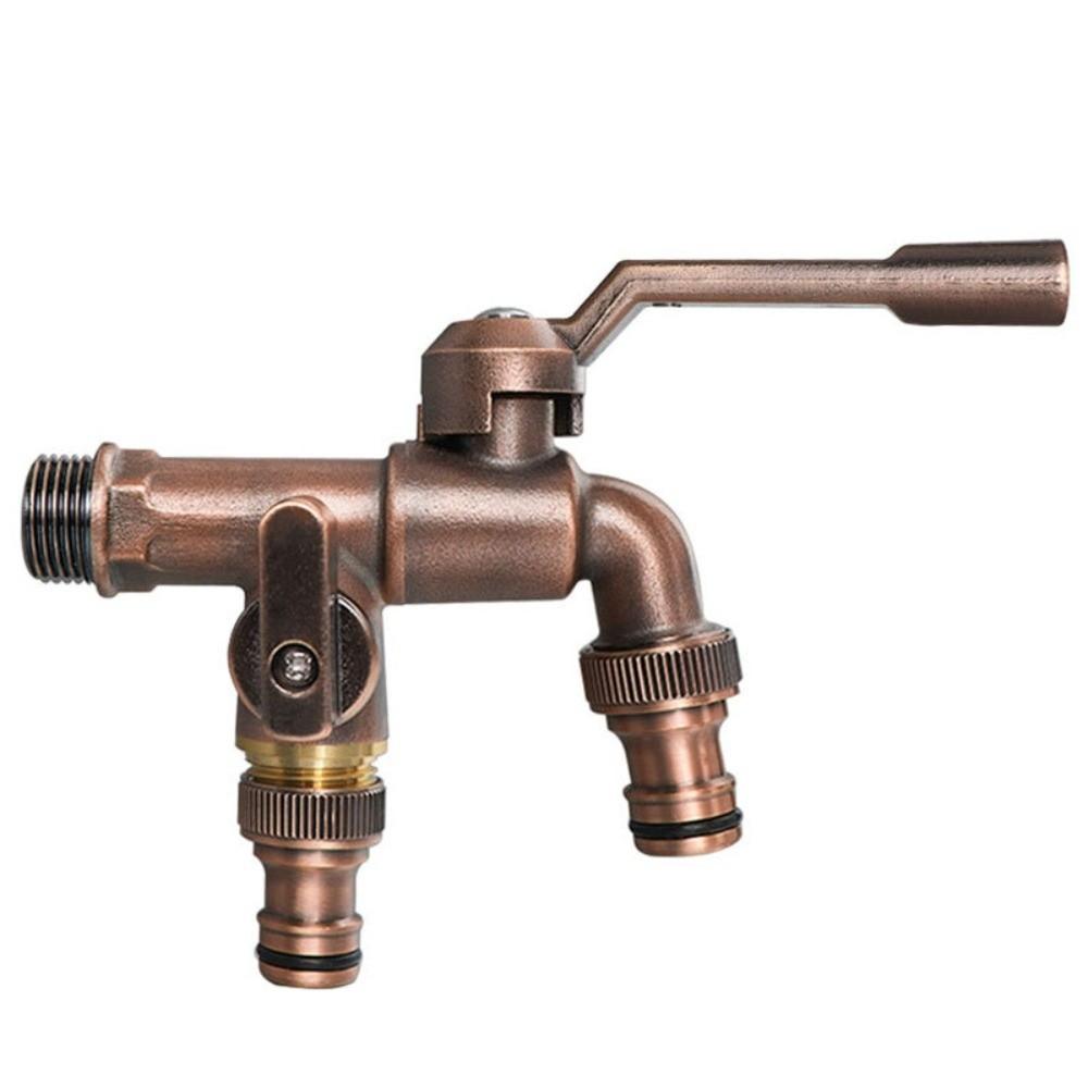 Anti-freezing All-copper Faucet One Inlet and Two Outlets Dual Water Outlets Brass Faucet Adapter 1/2inch Durable Outdoor Faucet