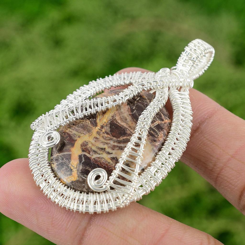 Daughters Day Sale 925 Silver Coconut Jasper Stone Wire Wrapping Sister Pendant