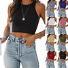 Novo Top Camiseta Cami Sem Mangas Gola Redonda Halter Cor Sólida Wish Verão para Mulheres