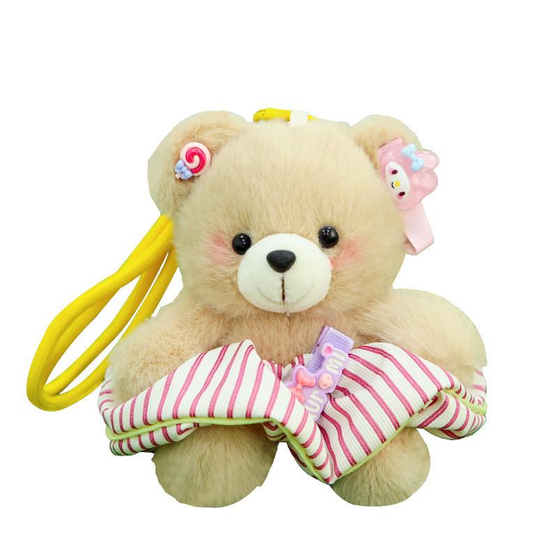 Dress Rabbit Striped Bear Plush Keychain Cartoon Stuffed Animal Keyring Gift