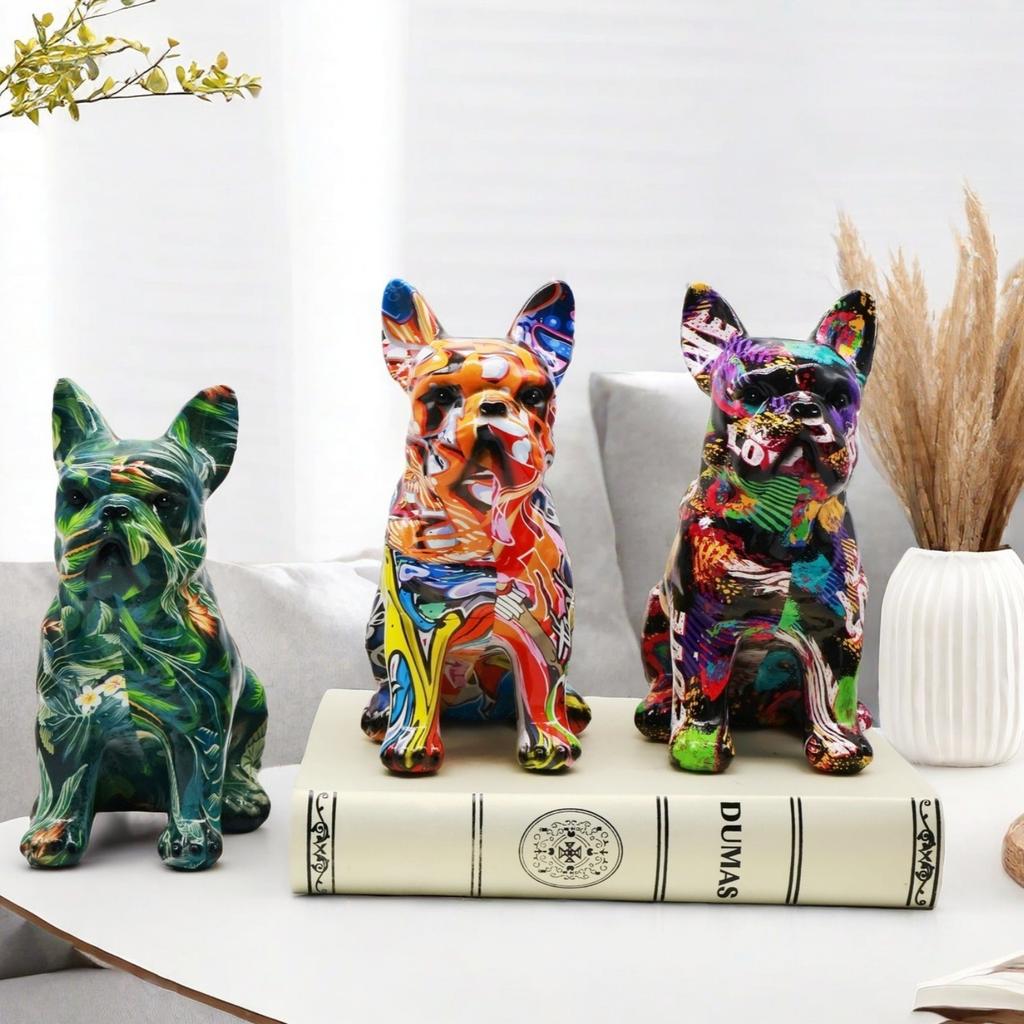 Modern Minimalist Starry Sky Color Fighting Dog Figurine As Creative Home Storage Cabinet Decoration, Office Desk Accessory