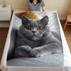 Couverture Personnalisée Chat British Shorthair Bleu Gris Portrait Félin Design Nom Personnalisé Jeté Polaire Toutes Saisons Doux Chaud Literie