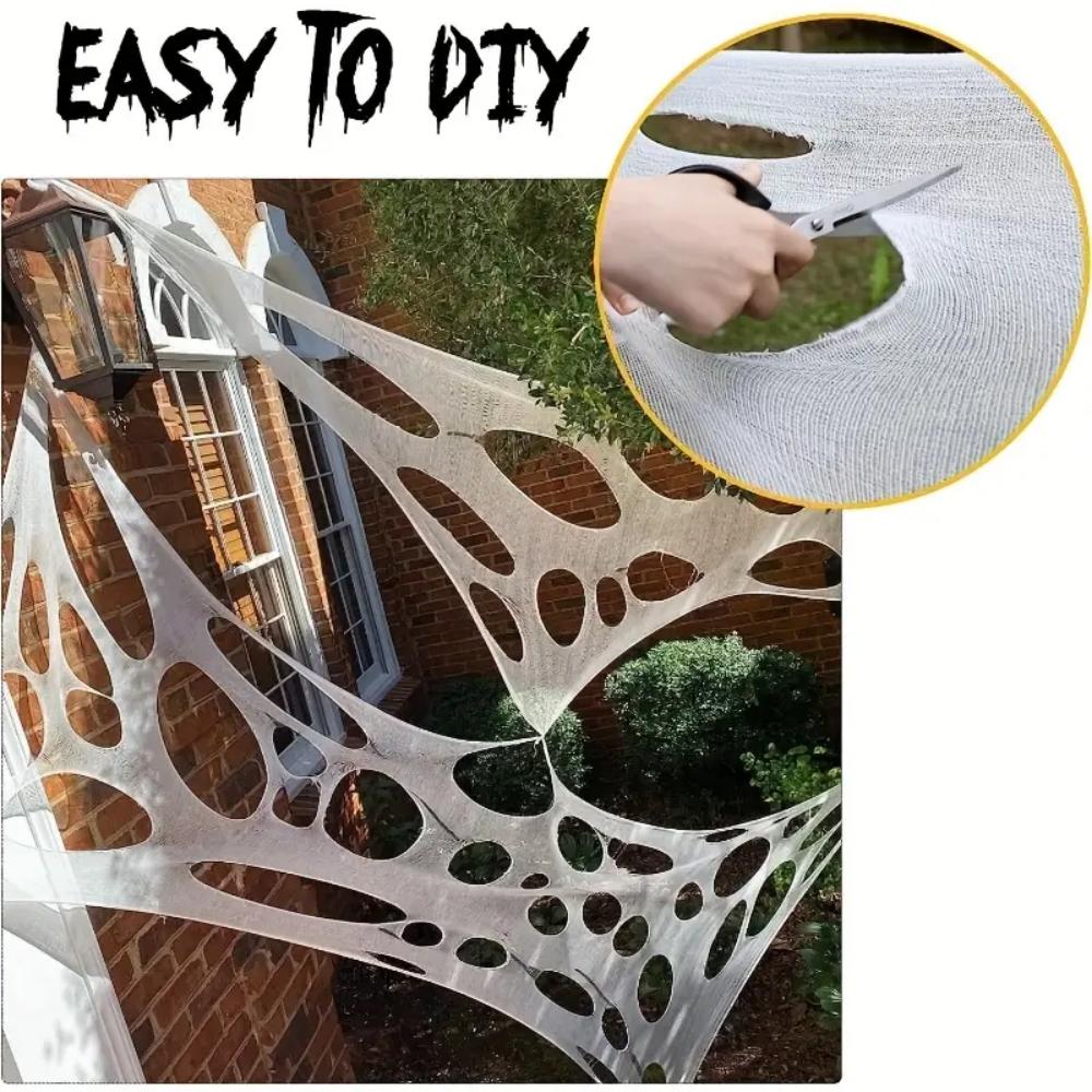 DAZONGE Spider Webs Halloween Decorations, Stretchy Halloween Beef Netting Spider Web, Spooky Spider Web Decorations for Haunted