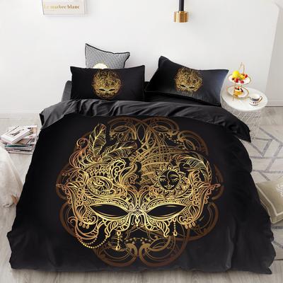3D HD Digital Printing Bedding Set,Black Duvet Cover Set Queen Cal King,Bedclothes Golden Mask Drop Shipping