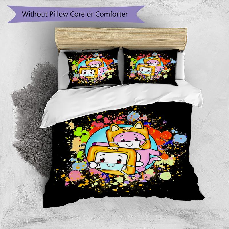 3pcs Lankybox Foxy and Rocky Pattern Bedding Set Duvet Cover Set Includes Duvet Cover &pillowcases, Perfect All Season Bedroom Decoration & Gift