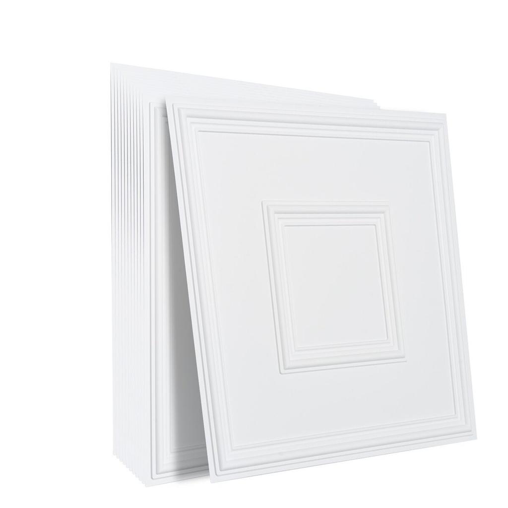 Ceiling Tiles 12-Pack 24 X 24 In PVC Easy Installation White Geometric