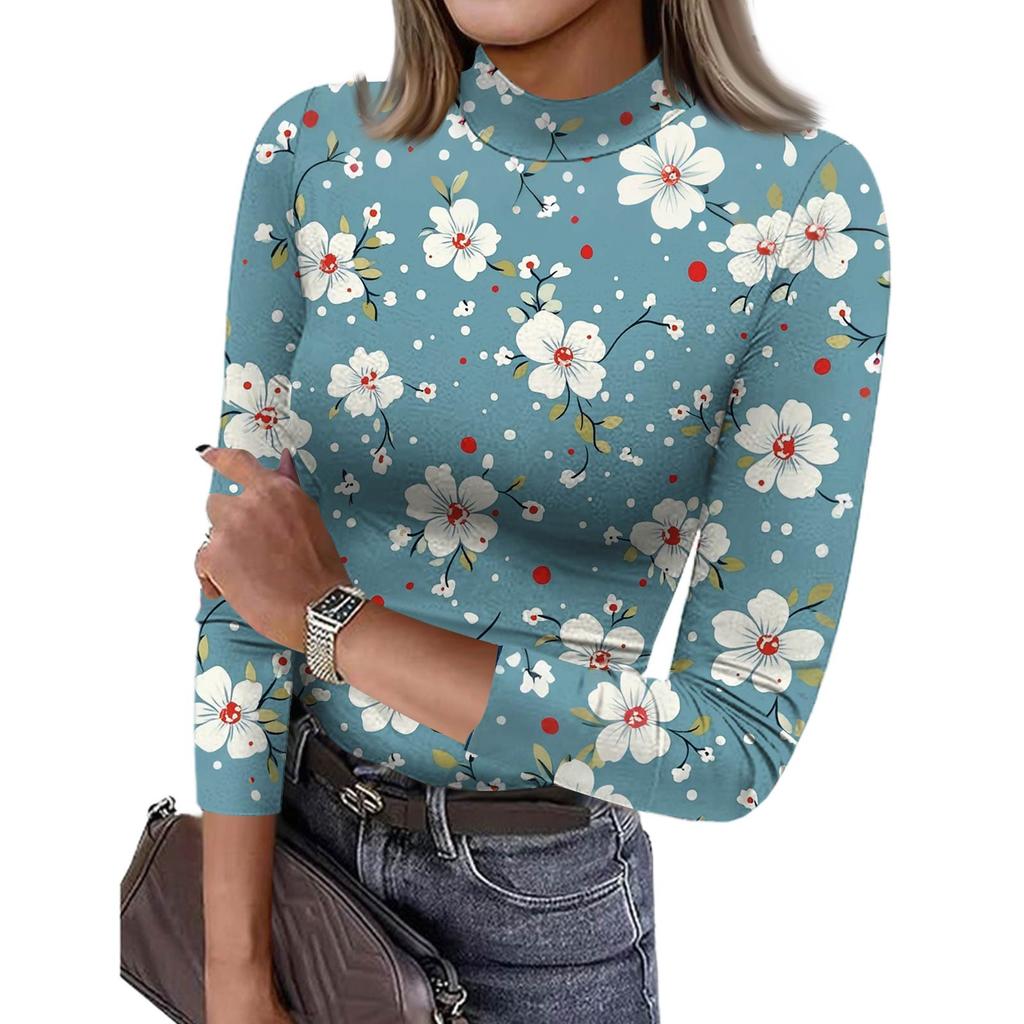 Dame T-skjorte Slim Fit Mote Casual Gradienttrykk Rund hals Pullover 3/4 Ermetopp