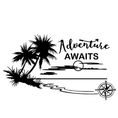 Caravan Camper Motorhome Stickers Body Coconut Tree Compass מדבקות גרפיות שחורות