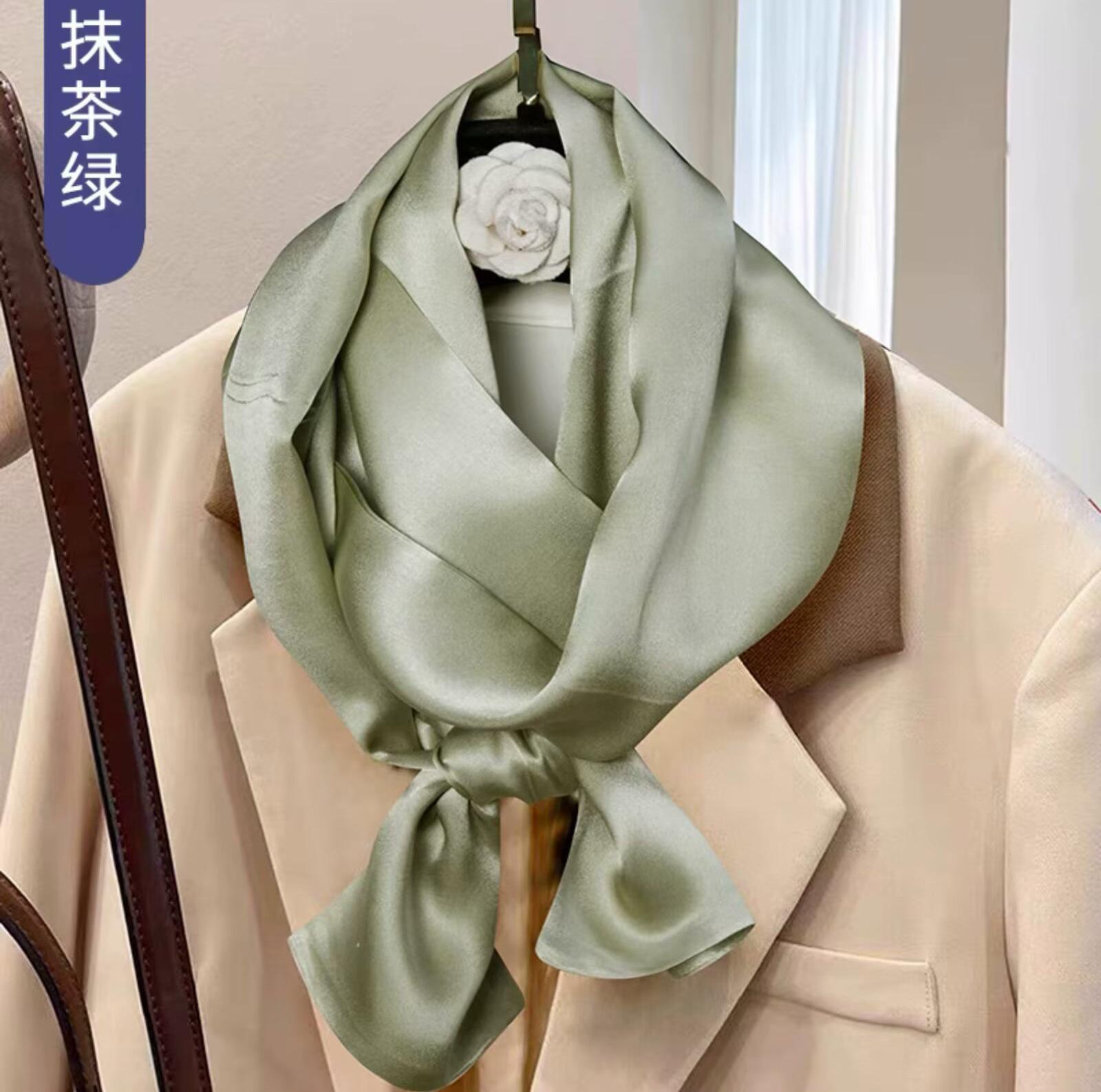 Solid color mulberry silk silk scarf women s Hangzhou silk double-layer double-sided long streamer scarf temperament versatile silk small scarf 145cm
