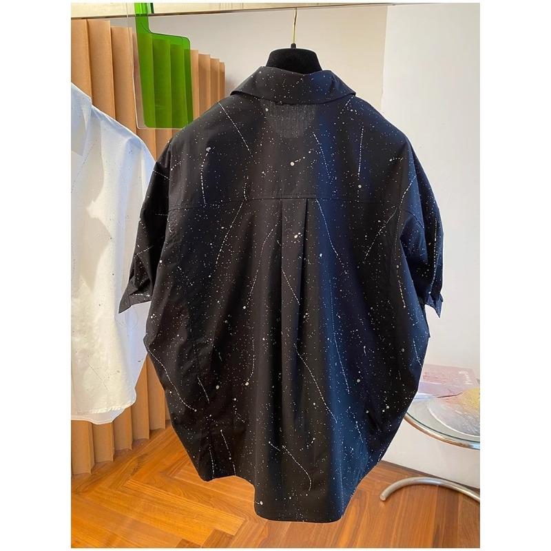 Summer Korean Style Black Splatter Paint Short Sleeve Shirt Comfortable European Trendy Unique Top