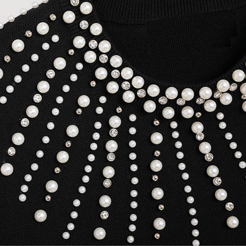 Autumn Winter Sweaters Pants Suits Beading Diamond Knitted Pullover Tops + Pants  2 Piece Sets Tracksuits Women's Clothing