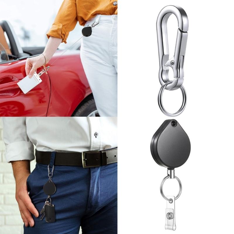 Retractable Keychain, IDs Badge Reel Retractable Badge Holder Steel Cord Keyring