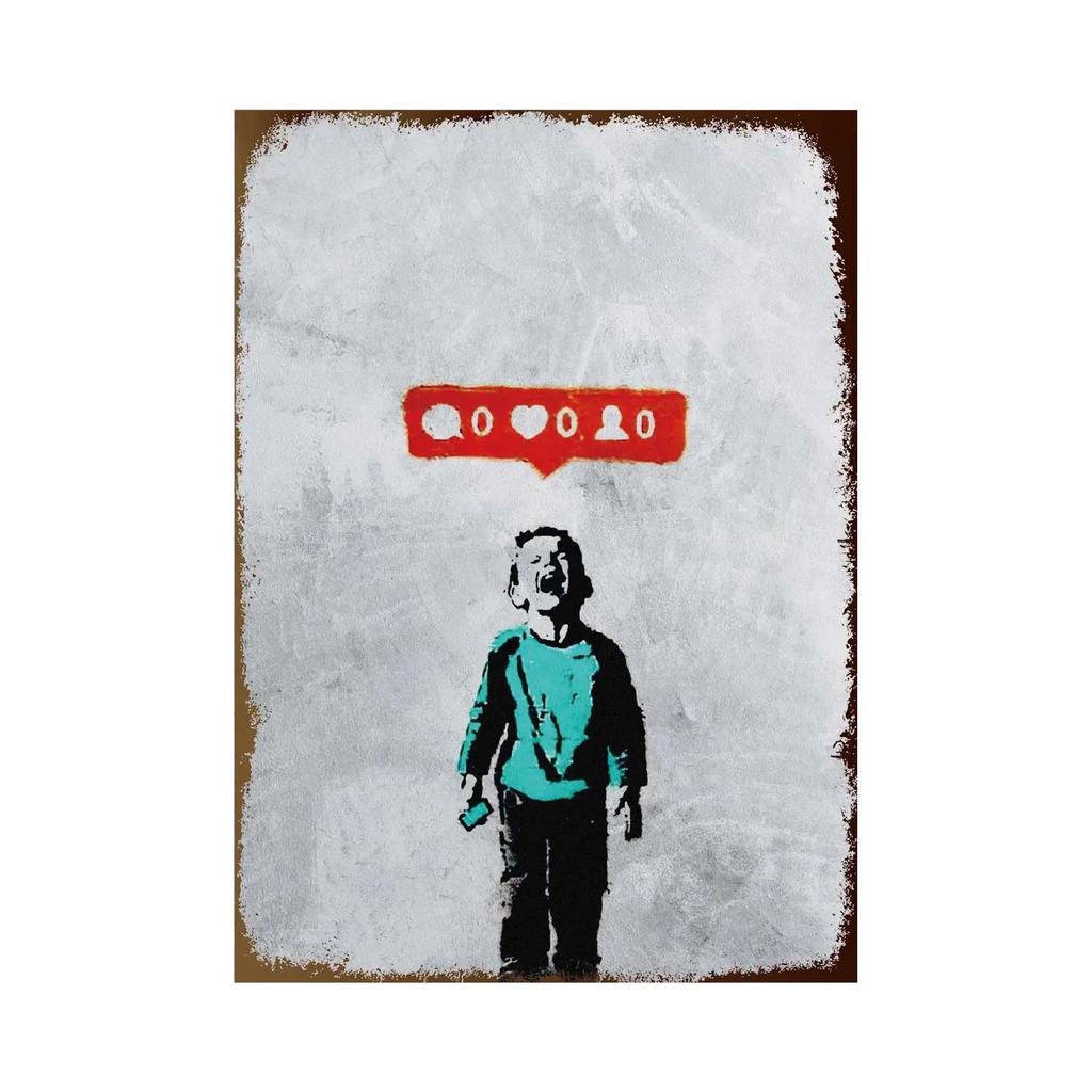 Banksy Graffiti Art Metal Tin Sign Poster Street Wall Painting Love Little Boy Poster Living Room Corridor Bar Home Decoration