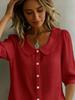 Trendy Linen Button-Down Shirt for Women - Short Sleeve Loose V-Neck Summer
