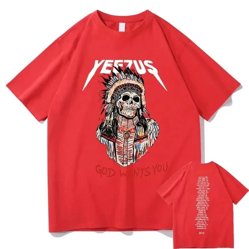 Gott will dich T-Shirt Kanye West Doppelseitiger Druck T-Shirt Tops Tribal Schädel Grafik T-Shirts Sommer Männer Frauen Hip Hop T-Shirt