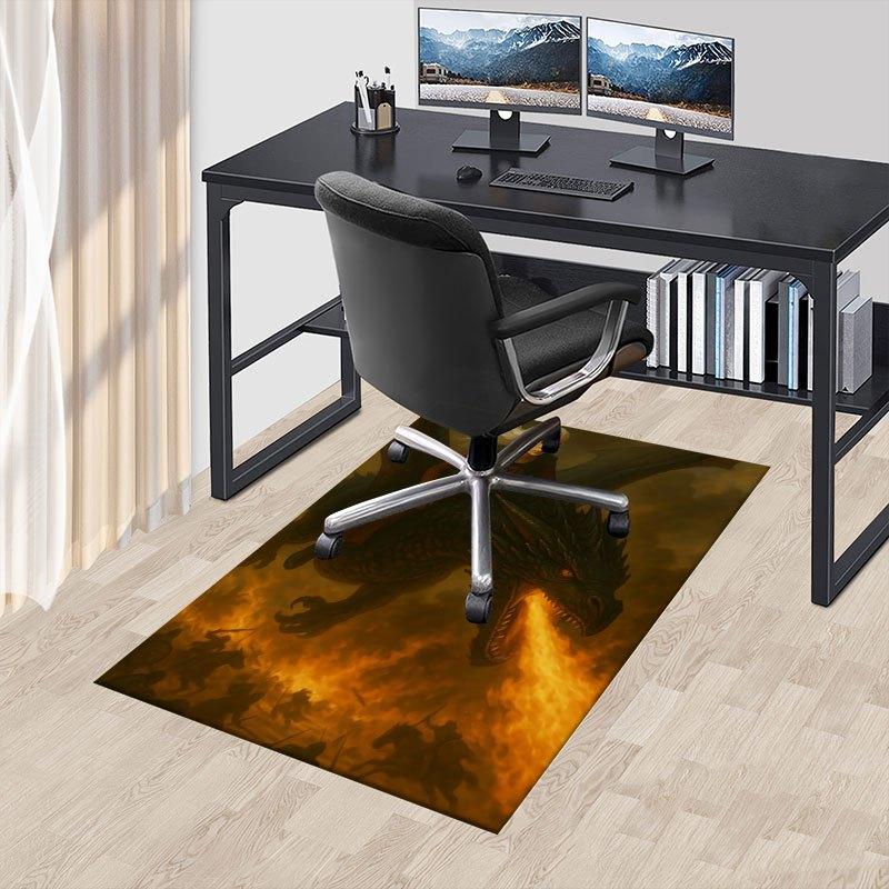 1pc Fire and Blood Office Carpet Chair Mats, Home Decor Mat Fantasy Theme Mat Durable Mat, Dragon Decor,Suitable for Fantasy Theme Lovers