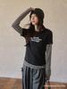 Yimeng 2025 Herbst Eleganz im koreanischen Stil gestreiftes Zwei-in-Eins T-Shirt