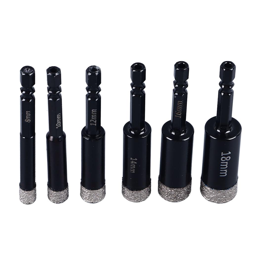 6 szt. Zestaw wierteł diamentowych na sucho 8 10 12 14 16 18 mm trzpień sześciokątny zestaw wierteł do płytek do marmuru betonu