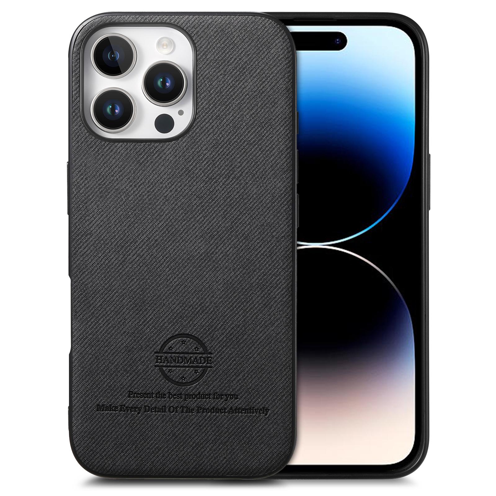 

For iPhone 14 Pro Max Case Cloth Texture Leather+PC+TPU Anti-Drop Phone Cover Black