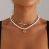 Bohemian Colored Rice Beads Imitation Pearl Double Shell Pendant Necklace Beaded Clavicle Chain