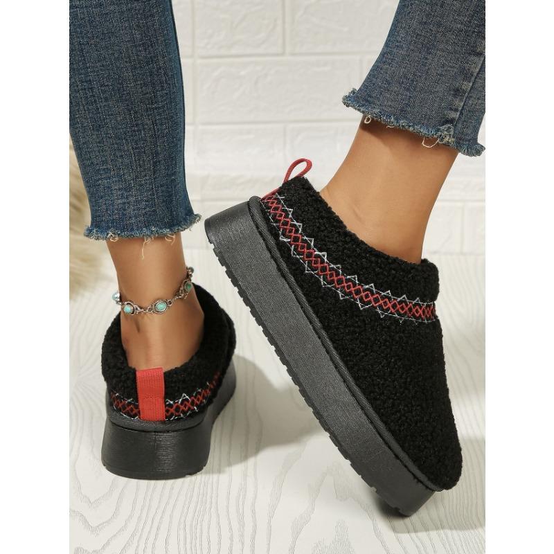 Women's Platform Snow Boots Large Size Plus Velvet Warm Wrap Color Matching European and American Casual Wear Wool Cotton Slippers