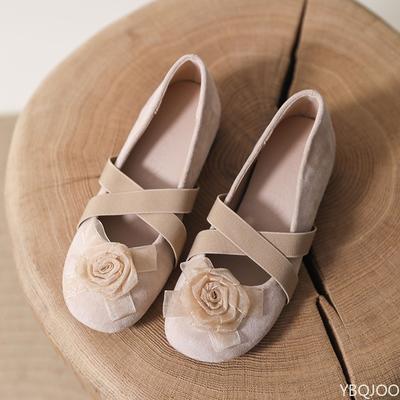 Mode Retro minimalistisch Dicke Ferse Blume Damen Schuhe Damen Lässig Flachmund Elegant Runde Zehenschuhe Modische vielseitige Schuhe