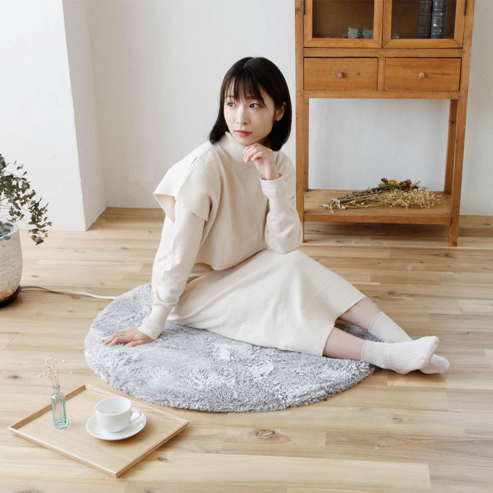Koizumi Hot Washable 90cm Carpet/Rug Mat, Round, Cover, Diameter, Gray, KDC-03213/H