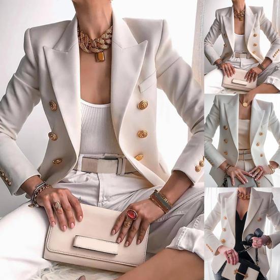 Frauen Herbst Einfarbig Schlank Mantel Anzug Jacke Zweireiher Business Blazer