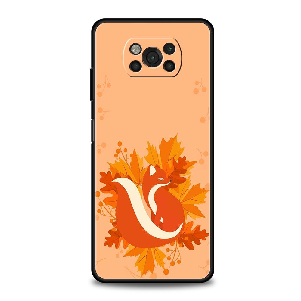 Phone Case For Xiaomi Poco X6 X5 X4 Pro 5G X3 NFC F5 F4 M5 M4 M3 F3 GT C51 C55 Cover Autumn leaves fall fox pumpkin Halloween