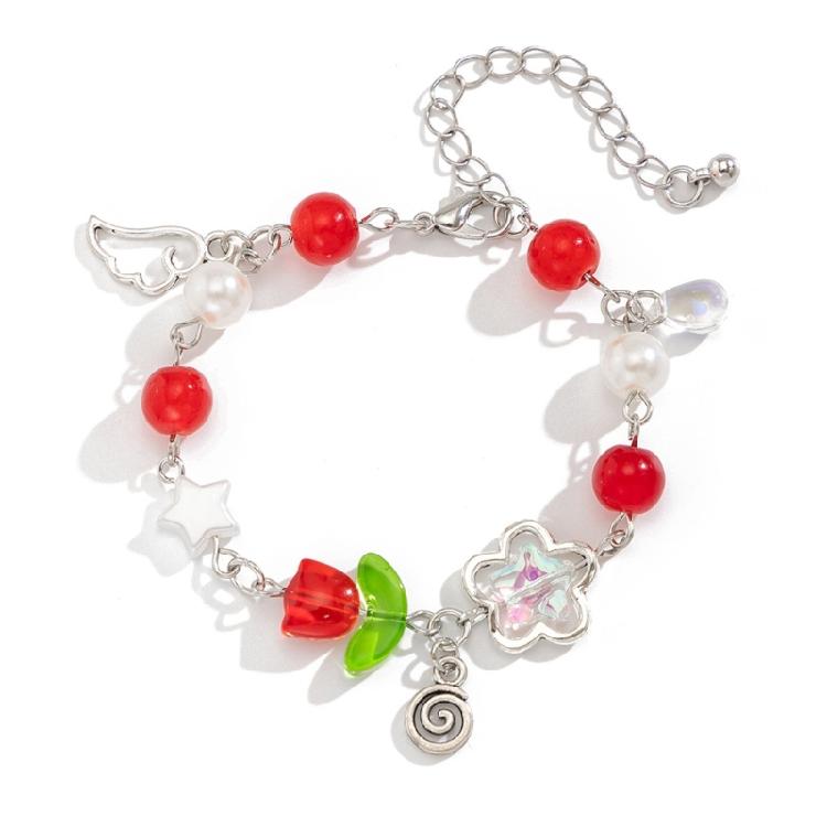 Handmade Tassels Bracelet with Delicate Flower Pendant Elegant Beaded Handchain Adjustable Length Wristband Accessory