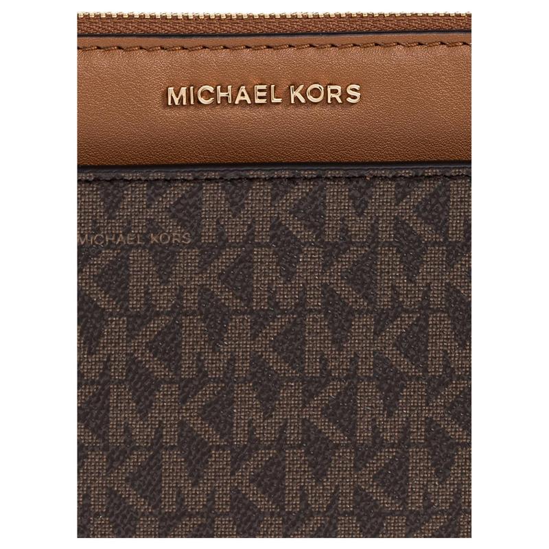 Michael Kors Jet Set Logo Print Gold Hardware Coated Canvas Shoulder Tote Medium Women's Brown
