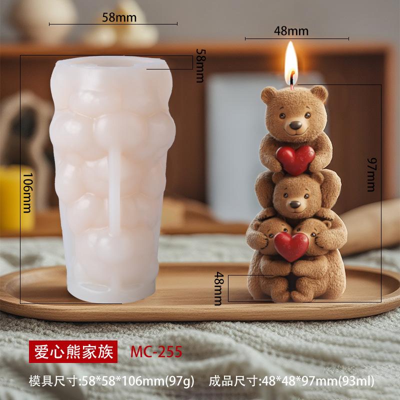 3D Cute Stacked Bear Aromatherapy Candle Silicone Mold DIY Love Bear Family Chocolate Cake Baking Mold Used As Gypsum Resin Gift