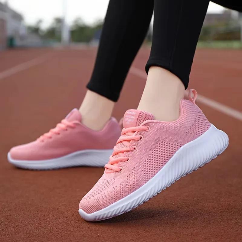 Luxury Women's Design Mesh Shoes Breathable Knitted Upper Comfortable Non Slip Sole All-weather Gym Jogging Training Sneakers