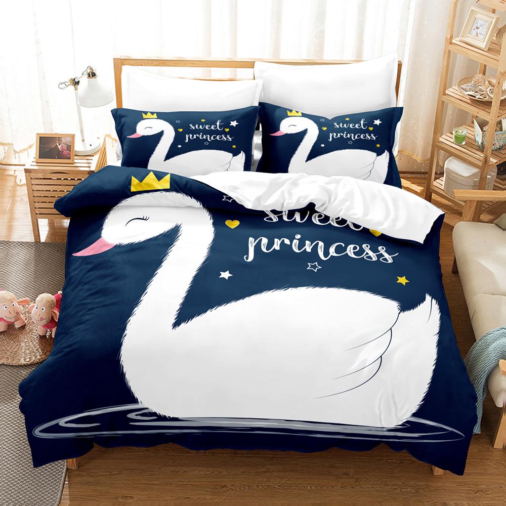 3D Anime SwanBedding Sets Duvet Cover Set With Pillowcase Twin Full Queen King Bedclothes Bed Linen