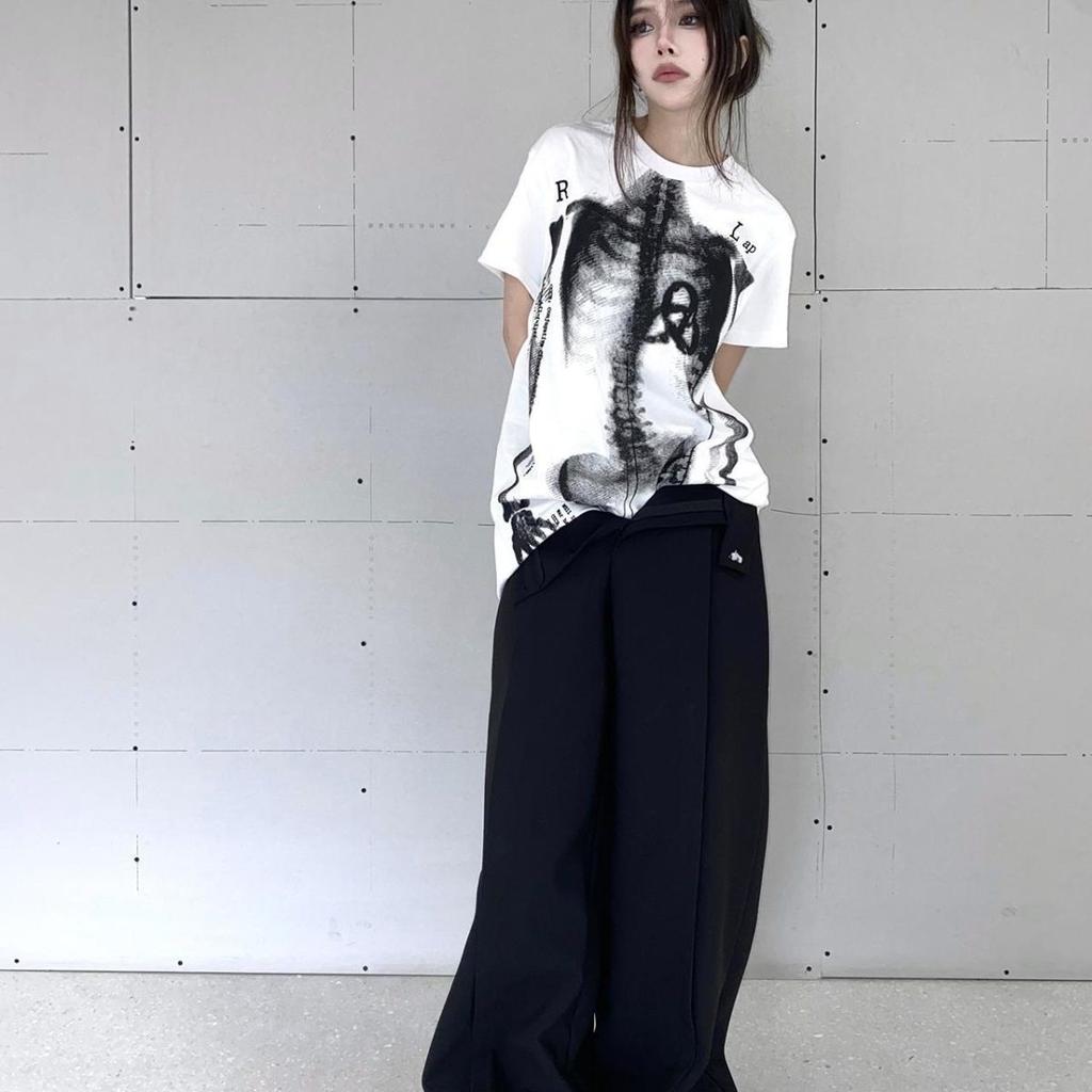 Yaz Kadın Tişörtleri Sokak Giyim BF Harajuku Tişörtler Bol Kesim Üstler Moda Günlük Kurukafa Baskılı Kore Y2k Tişört