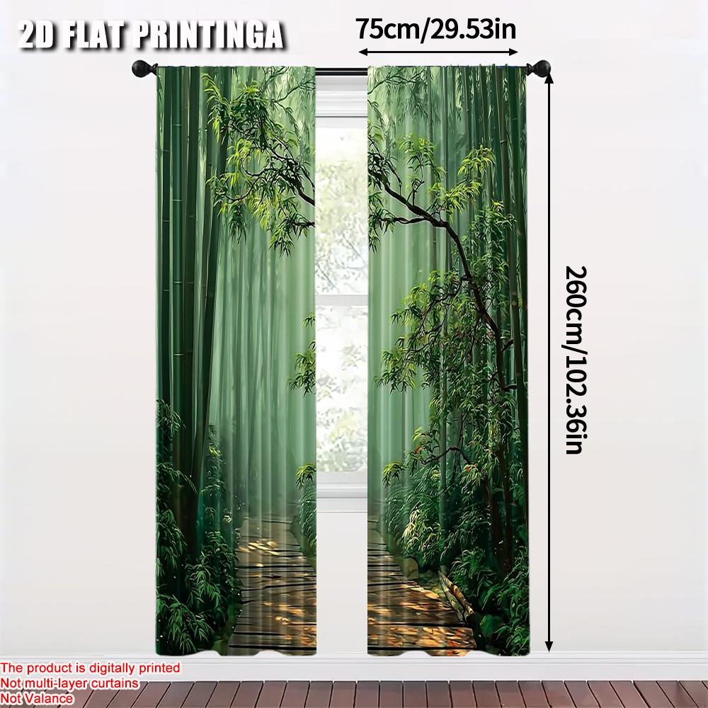 Set Of 2 Flat Printing Scene Curtains Polyester Forest Path Without Electricity Versatile Outdoor Home Garden Curtain