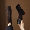 Krazing Pot Microfiber Winter Round Toe Western Boots Thick High Heels Zipper Women Flock Patch Work Ankle Boots