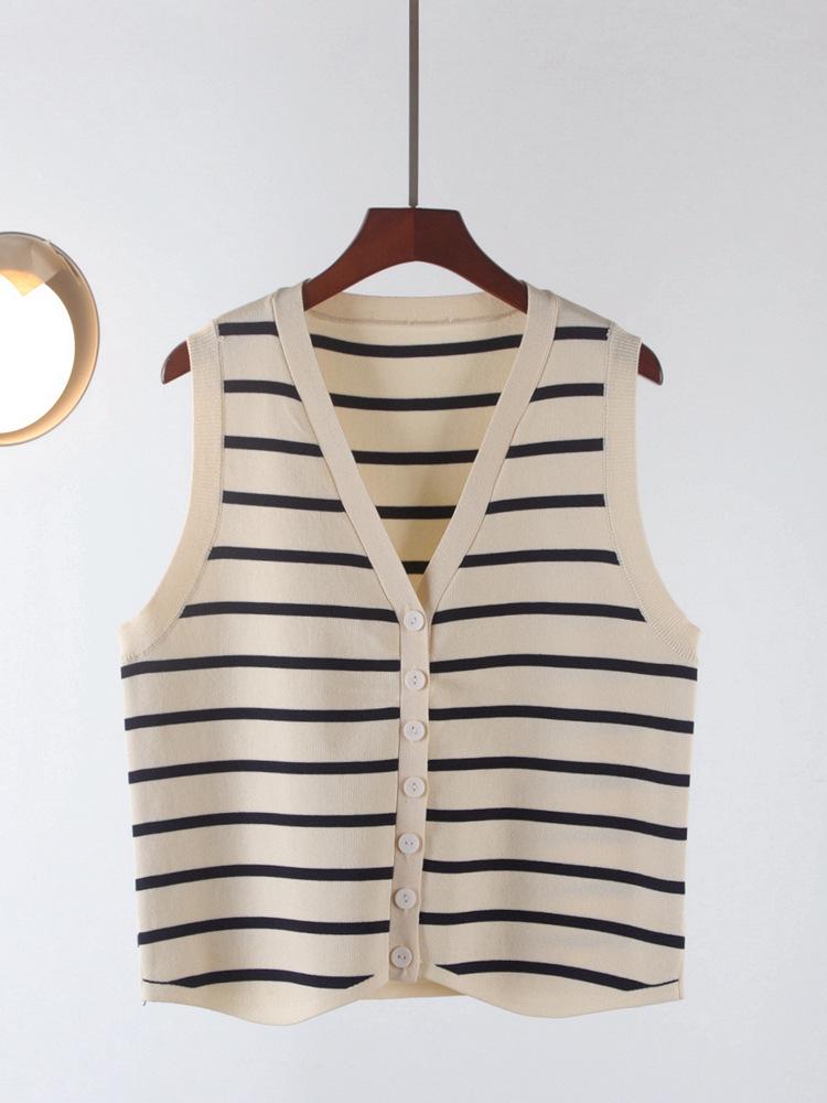 Striped Sleeveless Cardigan for Women - French Chic Autumn 2026 Vest