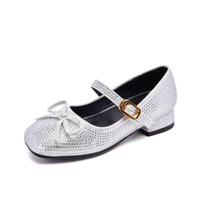 

2026 new little girl leather shoes with dress soft sole children s crystal shoes single shoes 38 (inner length of shoe 23.2cm) срібний